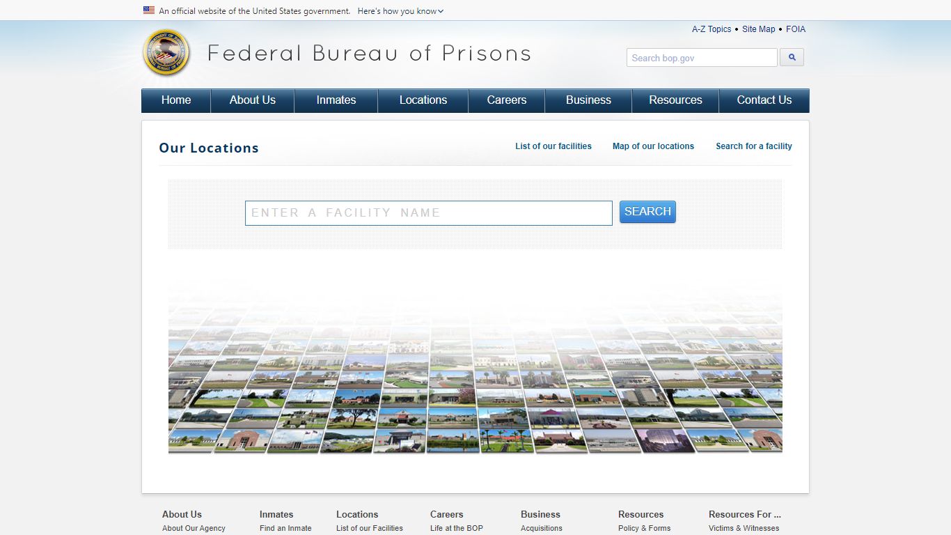 BOP: Search Locations - Federal Bureau of Prisons